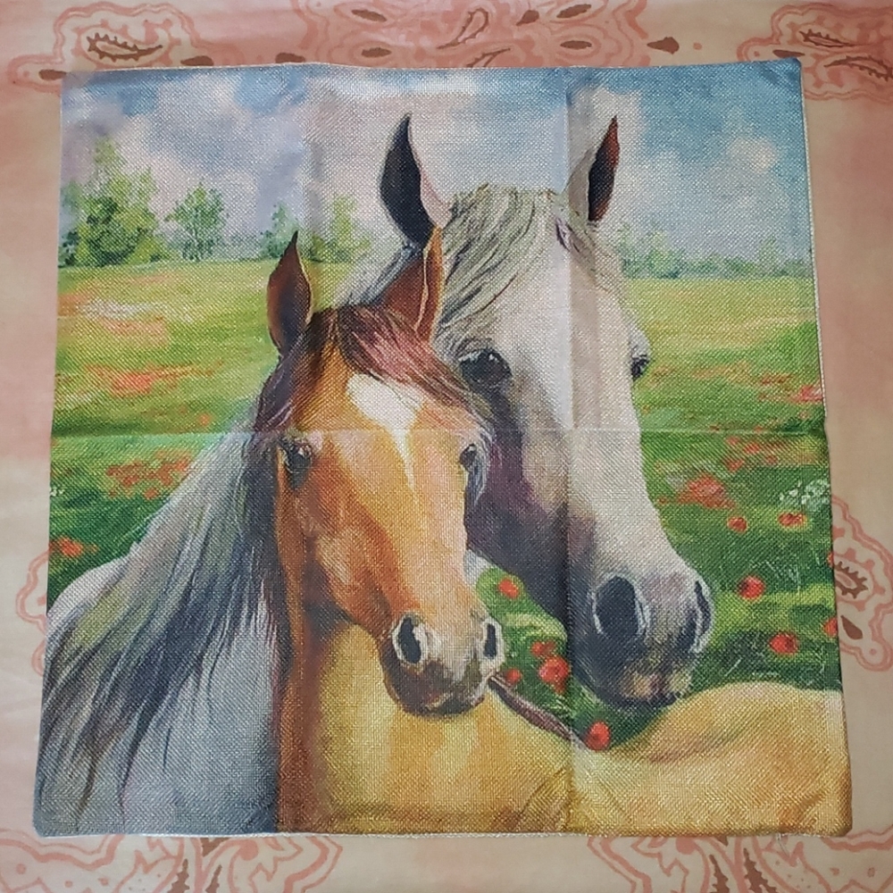 Horse Pillow Cover Pony Western Country Farm Decor - Picture 2 of 9